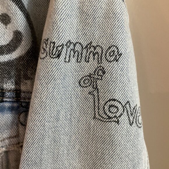 Wild Fable Graffiti Jean Jacket Women's L Denim Alien Smiley Face Flower Grunge - Picture 3 of 13